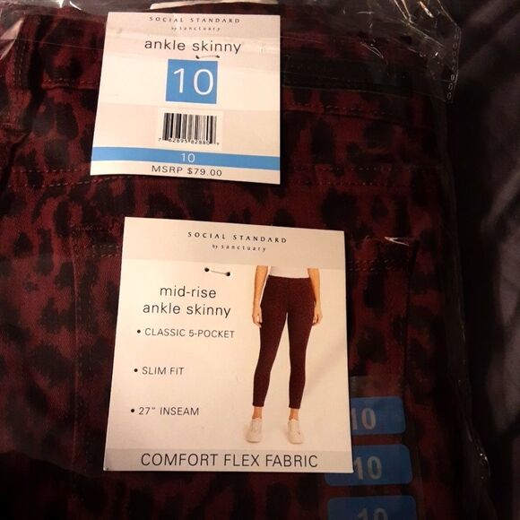 SANCTUARY Skinny Jeans Social Standard Midrise Burgundy Leopard size 10 - Picture 2 of 7
